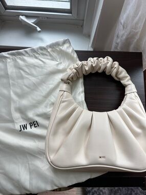JW PEI Cream Ruched-Handle Shoulder Bag